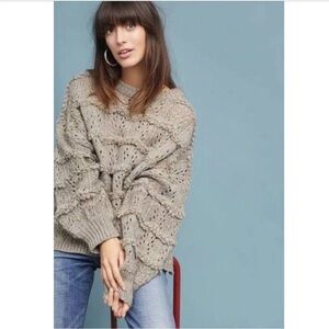 Anthropologie Amadi Oversized Textured Pointelle Chunky Knit Sweater Wool Size M